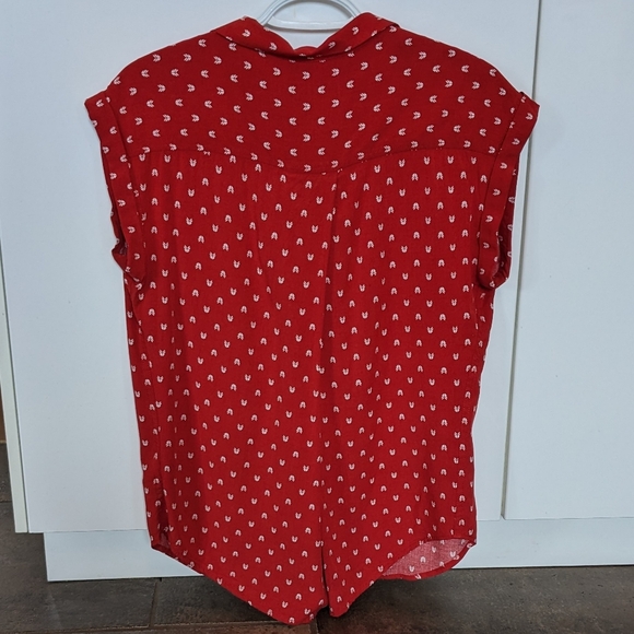 Jachs New York Red Girlfriend  Button Up Cap Sleeve Top Size M - Picture 4 of 11